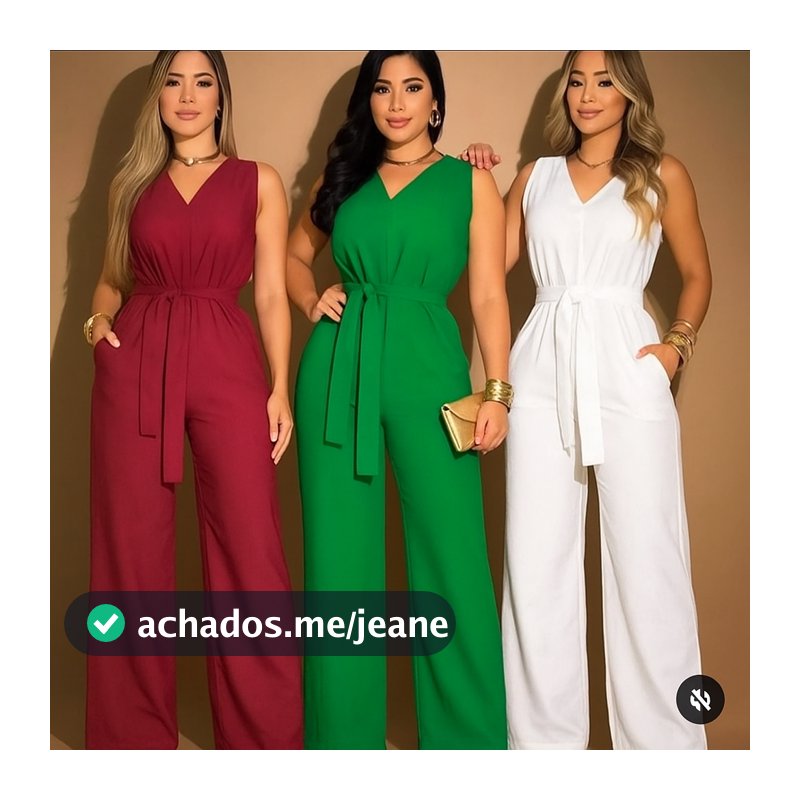 Macacão Feminino Alfaiataria Elegante Pantalona Longa Com Cinto Social