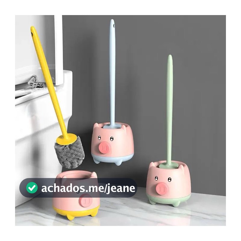 Escova para Limpar Vaso Sanitário Banheiro - Privada Base Infantil Colorido Porquinho