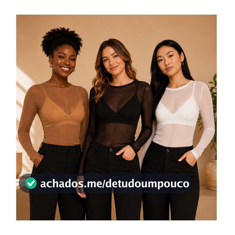 Kit 3 Blusa de Tule Feminina Academia | Transparente Manga Longa | Fitness Inverno