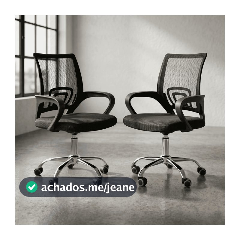 Kit 2 Cadeiras De Escritório Ergonómica Giratória Preta Secretária Mesh Home Office