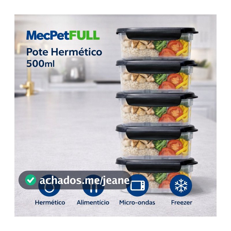 Kit 10 ou 5 Marmita Pote 500ml Travas Laterais reutilizável - Livre de BPA Alimentos Organiza