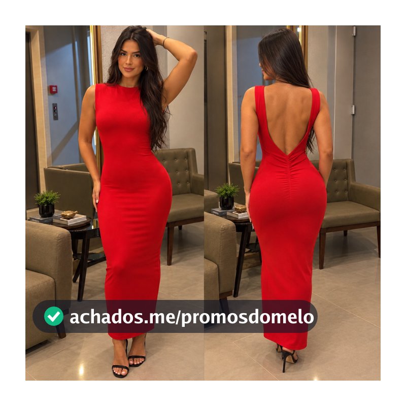 Vestido Longo Feminino Festa Elegante com Costas Abertas em V e Fenda Lateral Tecido Suplex 2026