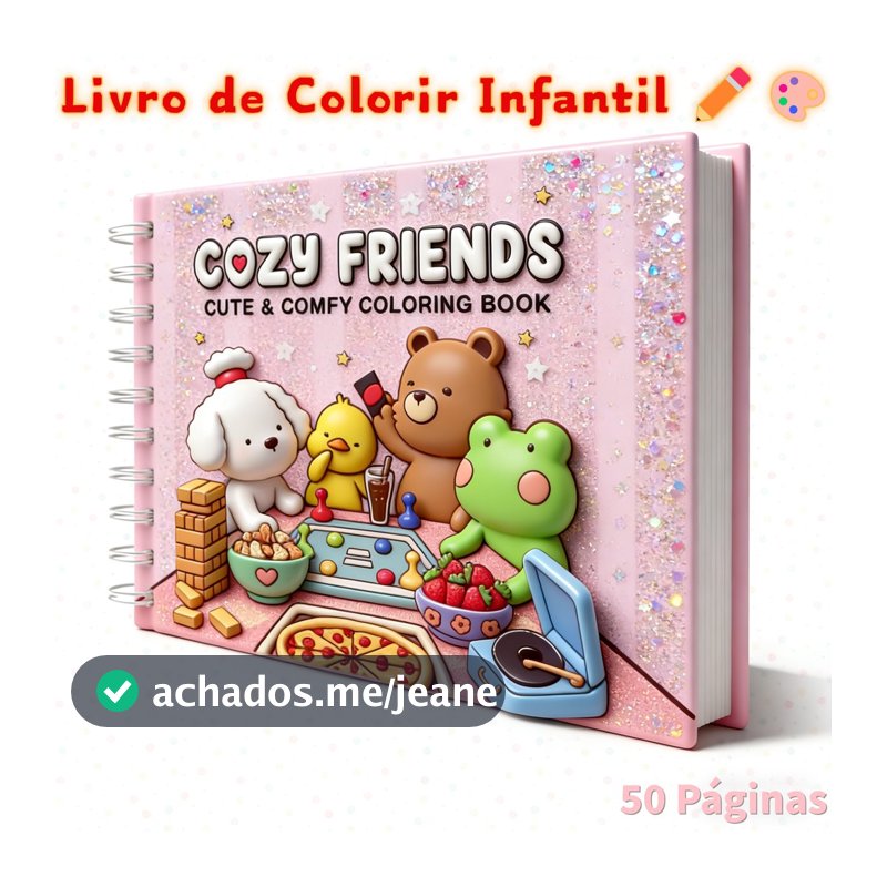 Livro de Colorir Infantil Cozy Friends Capa Dura 50 Folhas com Acetato