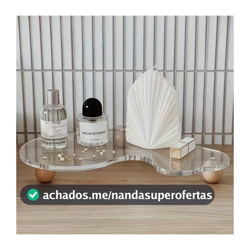 Bandeja Decorativa em Acrílico Cristal com Pés de Madeira, Organizador para Cosméticos, Joias e Perfumes