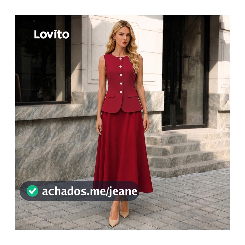 Blusa Social Feminina Lovito Alfaiataria Elegante Blusa com Botões Frontais Primavera/Verão Vermelho de Ano Novo LK2LD422