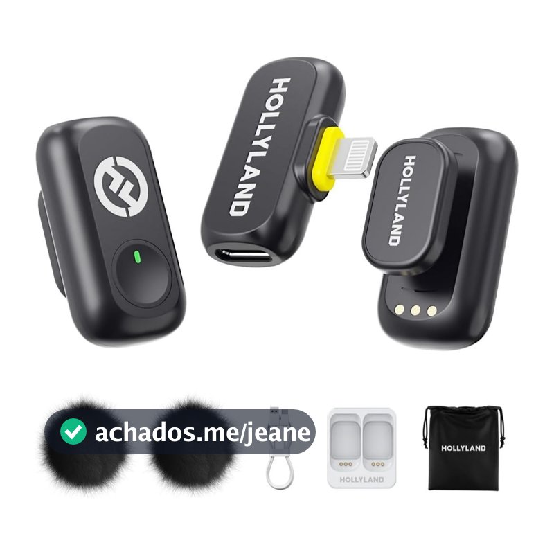Hollyland LARK A1 Mini Duo Combo Microfone Sem Fio Mini para iPhone 15/16 e Android (2TX + USB-C RX) Microfone Magnético