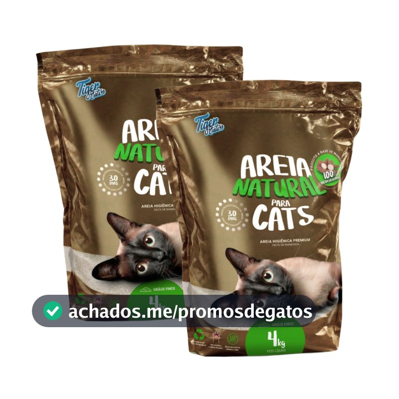 Areia Higiênica Biodegradável Tiger Cats 8Kg (2 pacotes de 4 kg) - Mandioca - Grãos finos