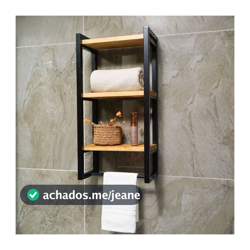 Prateleira de Parede Para Banheiro de Metalon com Pintura Eletrostática e MDF Amadeirado