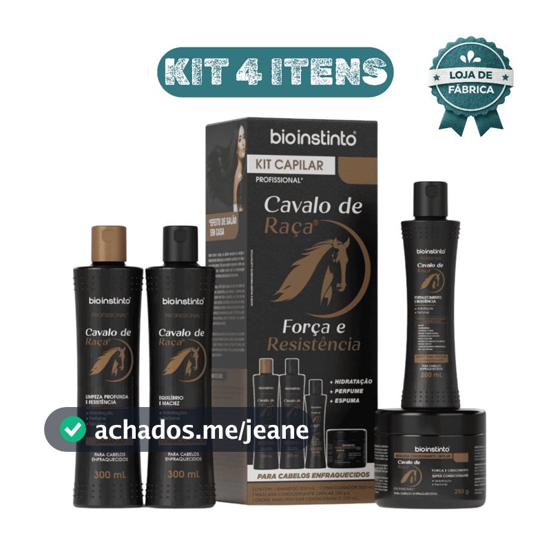 Kit Capilar Cavalo de Raça Bio Instinto 4 Itens Força Crescimento Brilho Tratamento Completo