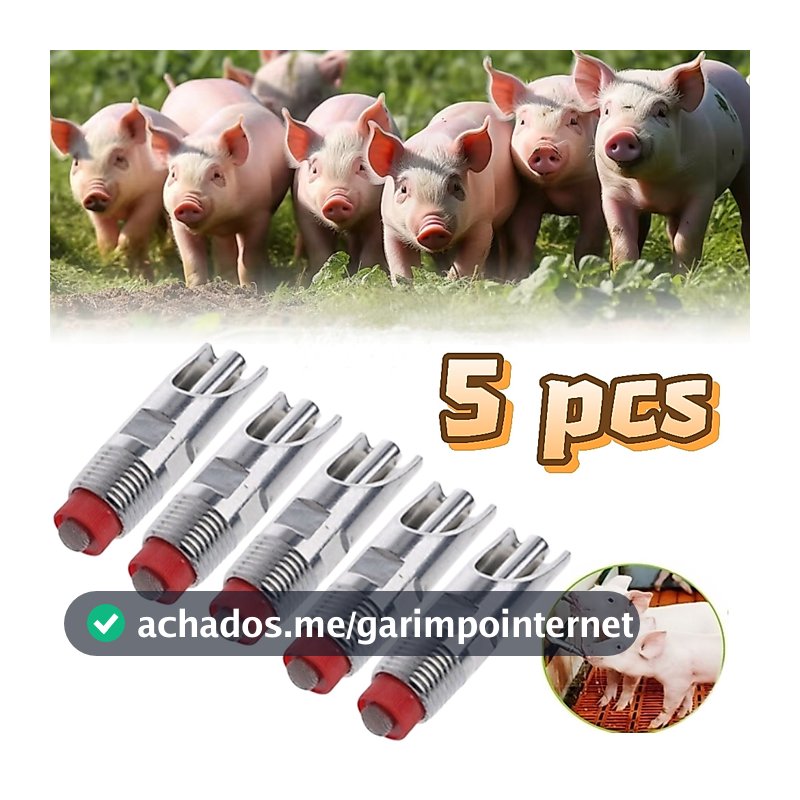 Kit 5 Bebedouro De Porco Automático Chupeta Suíno Bico Aço Inoxidável