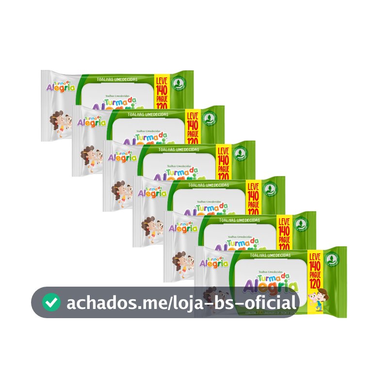 Kit C/6 Toalha Umedecida Turma da Alegria  Leve 140 Pague 120 Total 840 unidades