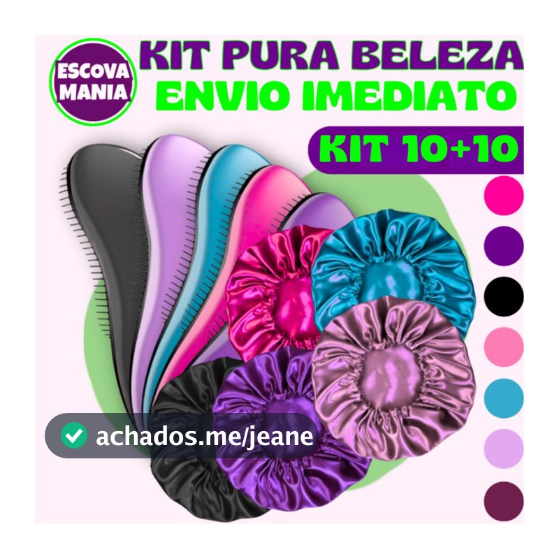 Kit Com 10 - Escovas Mágicas + 10 -Touca De Cetim - Pra cabelo - Anti Frizz - De Desembaraçar Cabelo