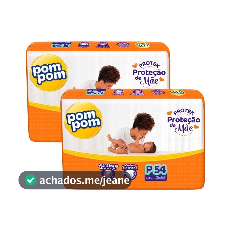 Kit 2 Fraldas Pom Pom Derma Protek Mega P com 54un cada