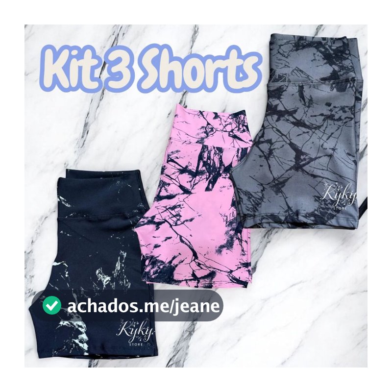 Kit 3 Shortinhos Marmorizado Roupa Academia Cintura Alta Feminino Fitnes Zero Transparencia Cro Ioga
