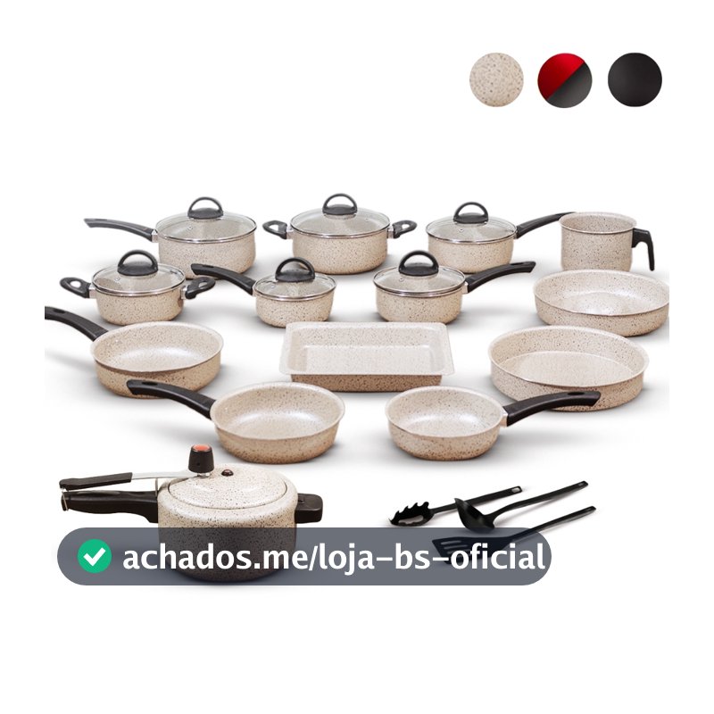 Jogo De Panelas Antiaderente 17 Peças Com Panela De Pressão 3L Conjunto Kit Teflon Tampa de Vidro Panela Cozinha
