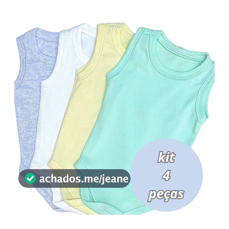 Kit 4 Body  Regata Roupa de Bebê Malha Canelada Algodão Enxoval