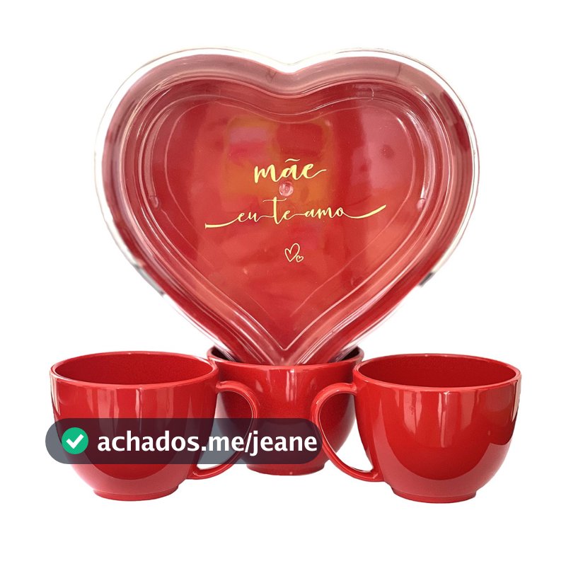 KIT Caixa Coração Acrílico Com Xícaras em acrílico Amor presente Dia Das Mães amor de mãe coração