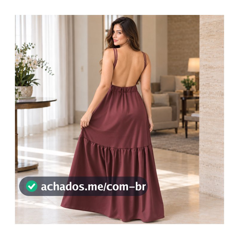 Vestido Decote Costas Nuas com Bojo Longo Feminino com Alças Regulaveis