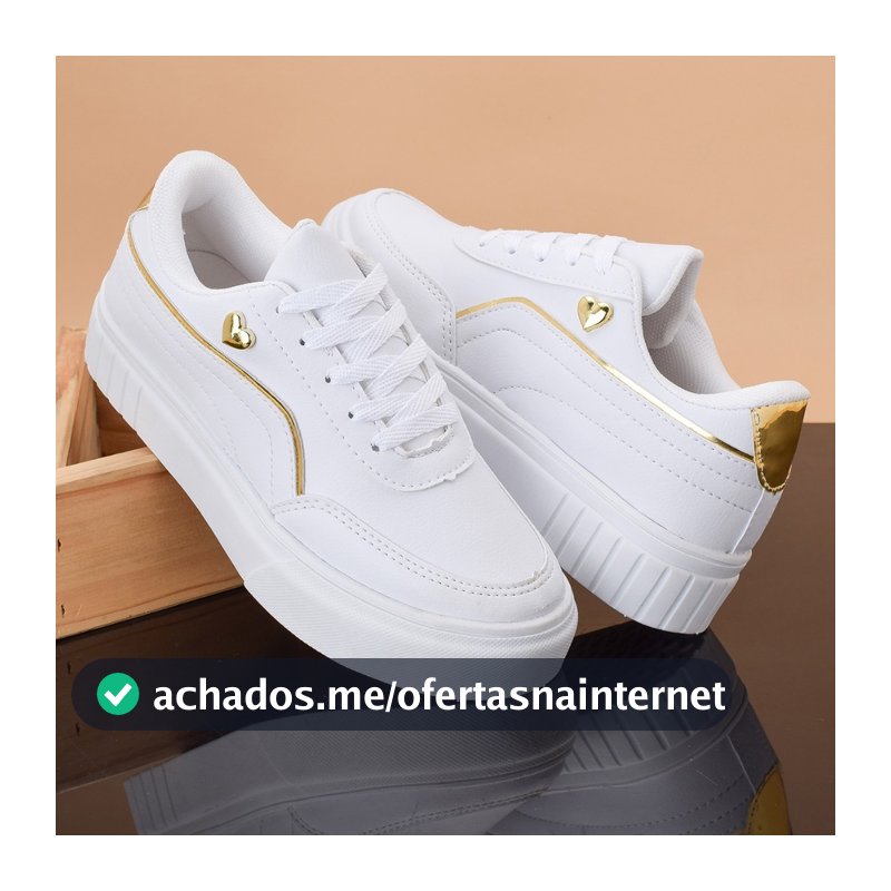 Tênis Feminino Casual Coração Branco Esportivo Academia Corrida Confortável Envio Imediato