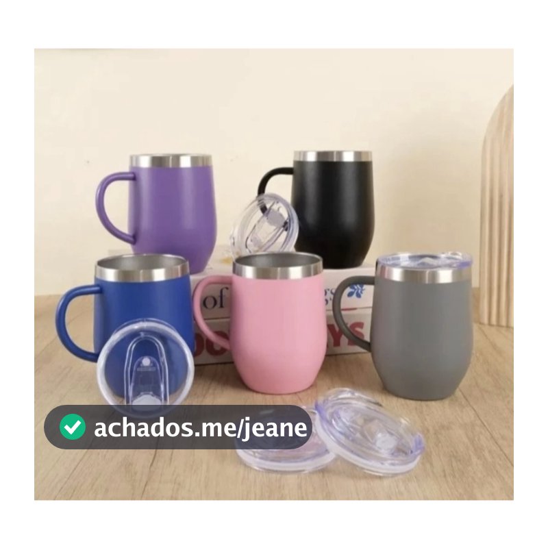 Copo de alça Cuia Térmica 360ml Em Inox Com Tampa e alças Envio Imediato