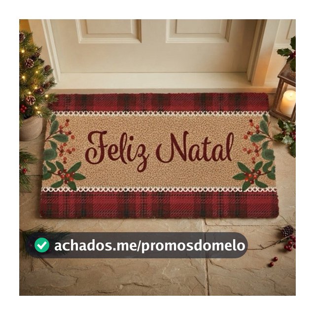 Tapete de Natal Fibra de Coco Antiderrapante Capacho Decorativo Entrada Xadrez Premium Casa Apartamento