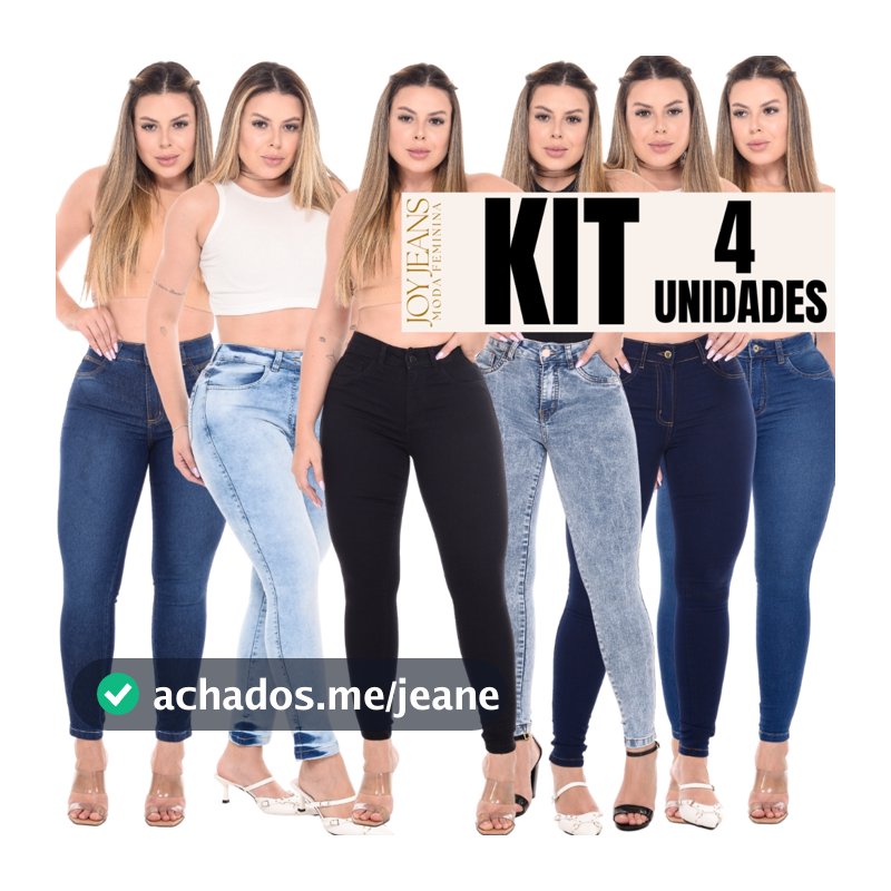 Kit 4 Calças Feminina Cintura Alta Skinny Jeans Com Lycra Levanta Bumbum