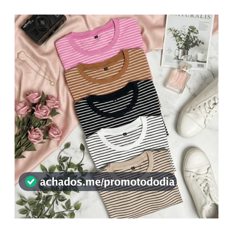 Blusa Feminina Listrada Tshirt Manga Curta Elegante do P ao GG Algodão Confortável Fresca Moda Verão