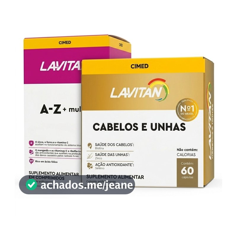 Kit Multivitamínico Lavitan AZ Mulher + Cabelos e Unhas 120Comp Rico em Vitaminas Ferro Ácido Fólico