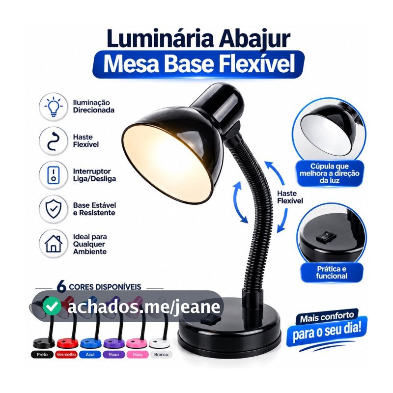 Luminária Abajur Mesa Base Flexível Dobrável Articulável Mini Pixar de Estudo para Escrivaninha Led
