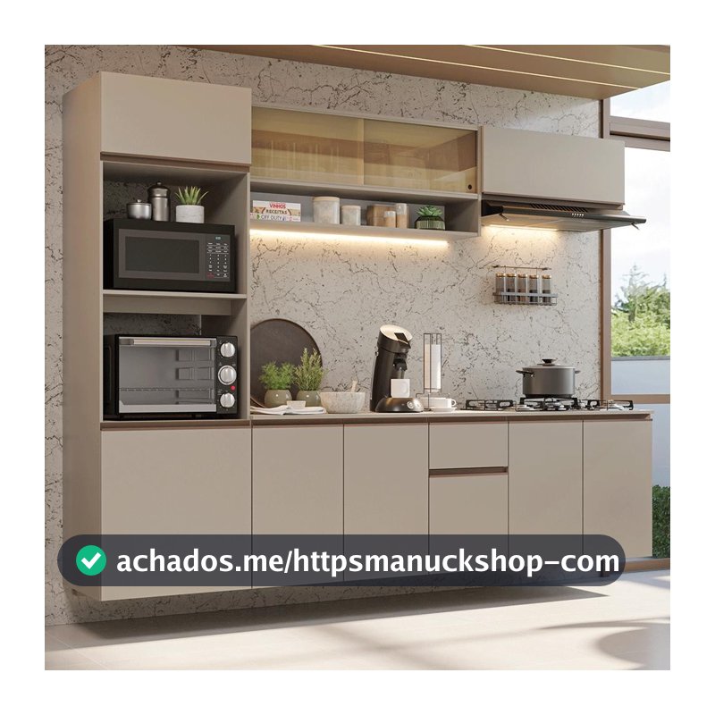 Armário de Cozinha Completa 260 cm Suspenso Crema Nice Madesa 14
