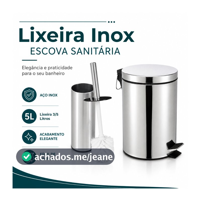 Lixeira 3/5L Escova Sanitária P/ Banheiro Luxo Chique Premium Inox Durável