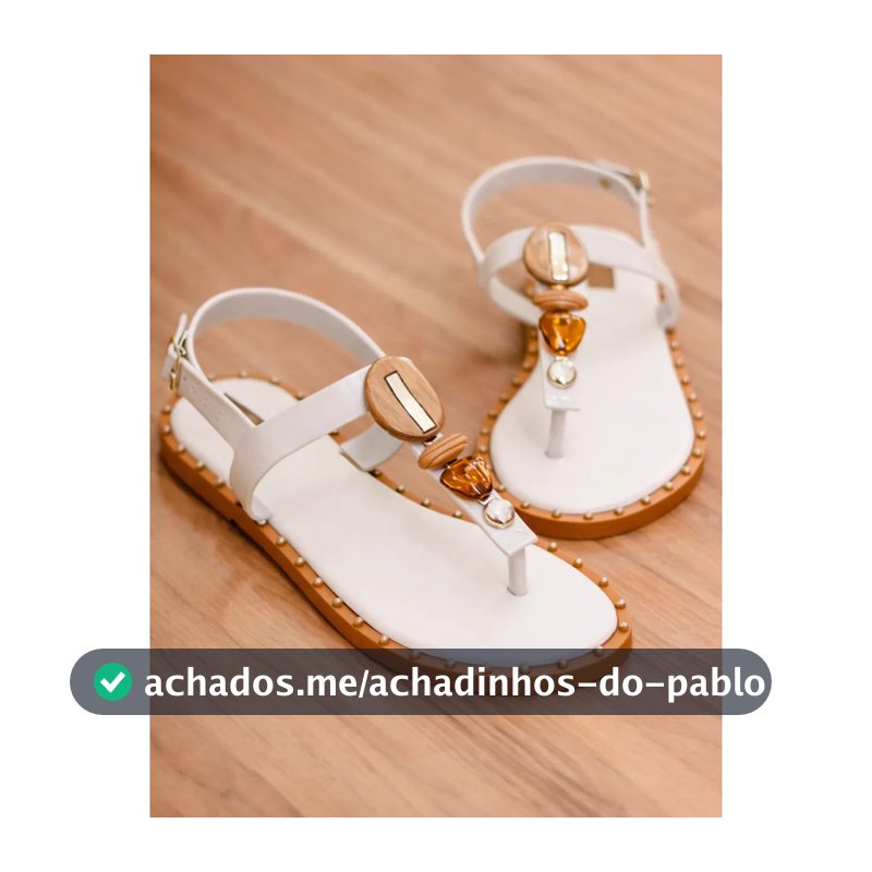 Sandália Rasteirinha Pedraria Adorno Detalhes Pedra Madeira