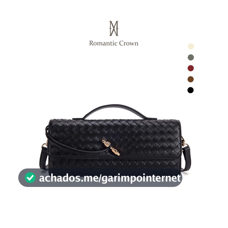 ROMANTIC CROWN Bolsa Feminina Mão Transversal Ombro Trançada Couro PU Vegan, Clutch Noite Balada Casamento Alça Ajustáve