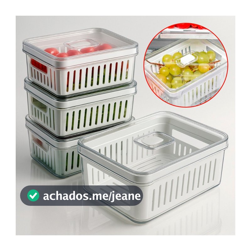 Kit Pote Organizador de Geladeira Cesto Escorredor Tampa Porta Ovos Frios Alimentos Verdura Vegetais