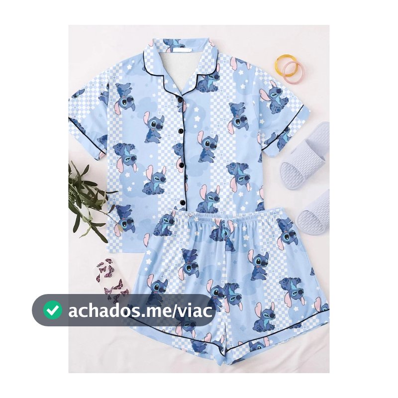 Pijama de Aberto Americano Feminino Blogueira Estampado Meia Manga Short Doll
