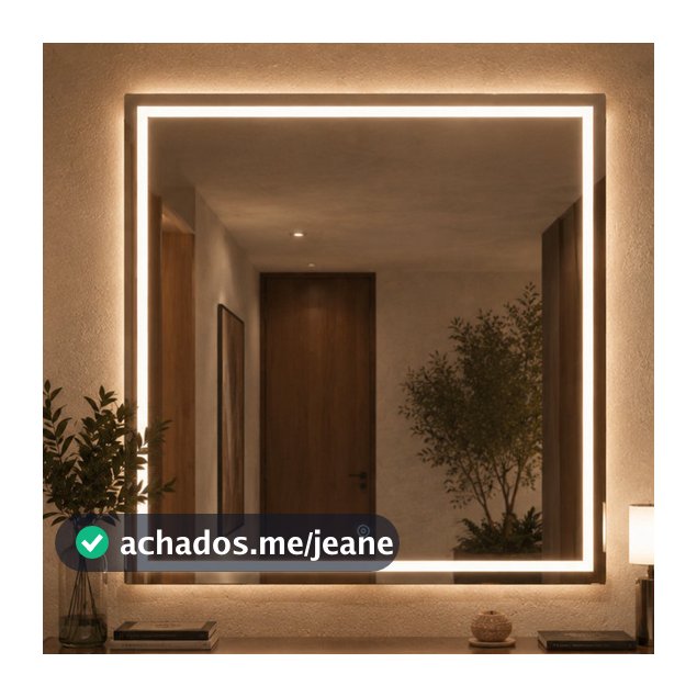 Espelho Quadrado 70x70cm com LED Mais Forte 3 Cores, Touch, Jateado Lapidado para Penteadeira Banheiro Luxo