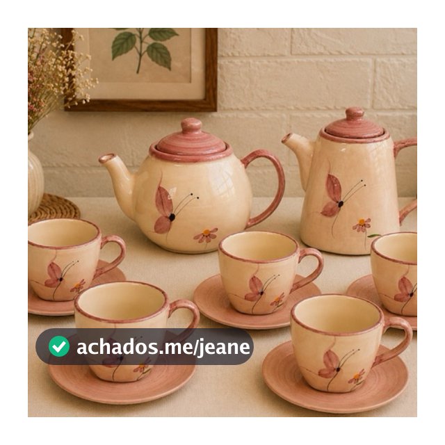 Kit Xícaras 200ml com Pires em Cerâmica + Chaleira ou Bule Borboleta