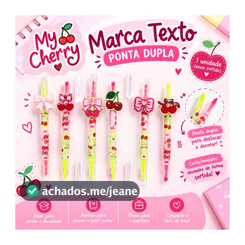 Marca Texto Ponta Dupla My Cherry 1 Unid Colorido Caneta Marca-Texto Escolar Envio Sortido