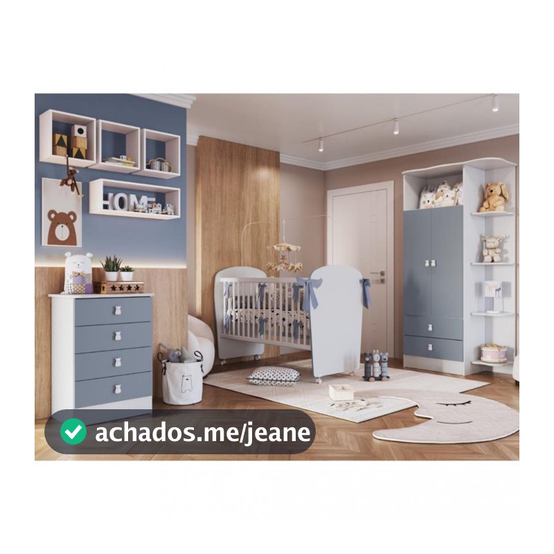 Quarto de Bebê Completo Guarda Roupa Cômoda e Berço com Rodízios Corujinha Percasa