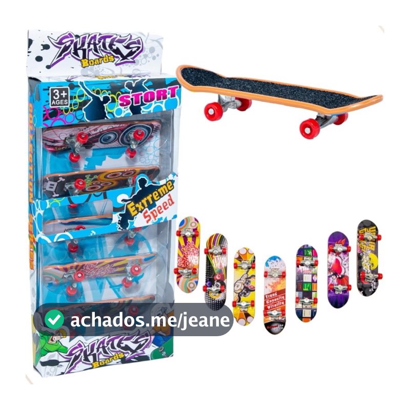 kit 5 Skates Dedo Profissional Fingerboard com Lixa Chave Truck Metal Rodinhas Brinquedo Criança Infantil
