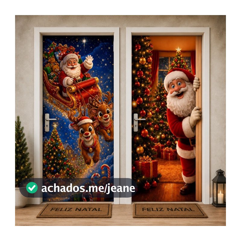 Capa de Porta Decoração Natal Em Tecido Sublimado Retangular Veste Porta C/Elástico
