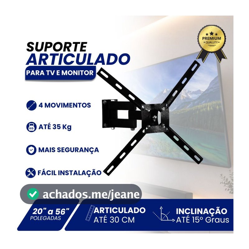 Suporte Articulado Para TV 20 a 56 Polegadas Parede Universal Smart TV LED LCD 4K 4 Movimentos QS30