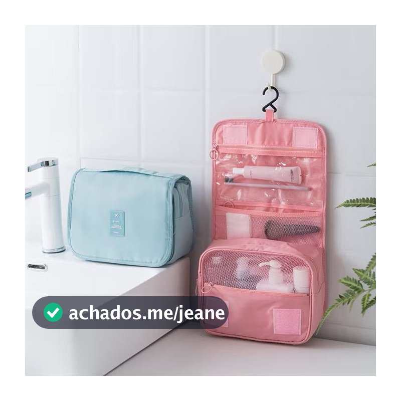 Necessaire Organizadora Bolsa De Viagem para Objetos de Higiene Pessoal com Divisória Cabide Gancho