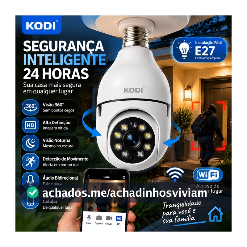 Câmera Segurança Prova D'água Infravermelho Lâmpada Externa 360 Sem Fio Wifi 2.4G