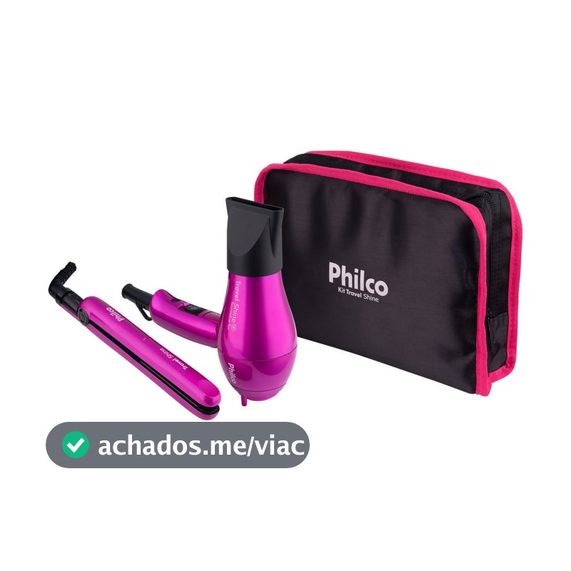 Kit Philco Prancha + Secador Travel Shine Rosa