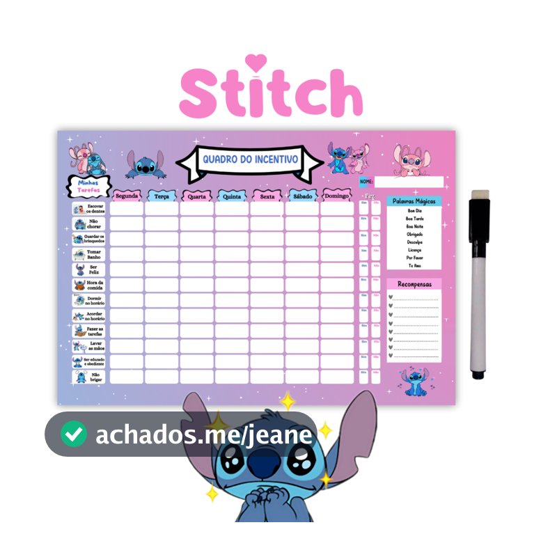 Quadro de Recompensa Disciplina - Quadro De Rotina  Infantil Lilo Stitch - Atividade Para Incentivo
