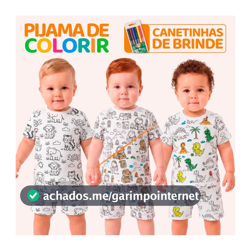 Pijama de Colorir Bebê Menino 100% Algodão Manga Curta Estampa para Colorir Roupa Infantil Verão Criativo Conforto L06