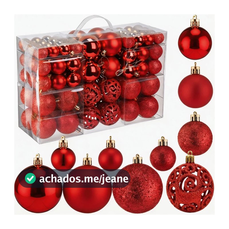 100 Bolas Natal Dourada Vermelha com Estrela Topo Árvore Enfeite Natal Luxo