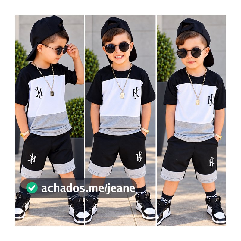 Conjunto de bermuda + camisa de Verão Roupa infantil menino juvenil - Tamanho 2 ao 12 Anos