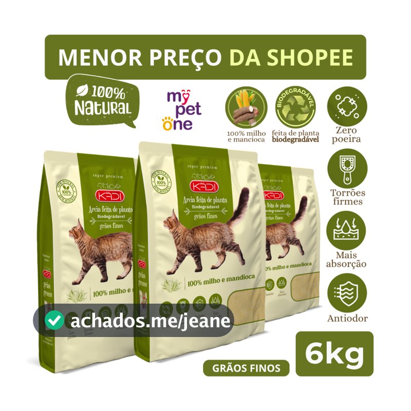Kit 3 Areia Biodegradável Kadi Grãos Finos - 2Kg